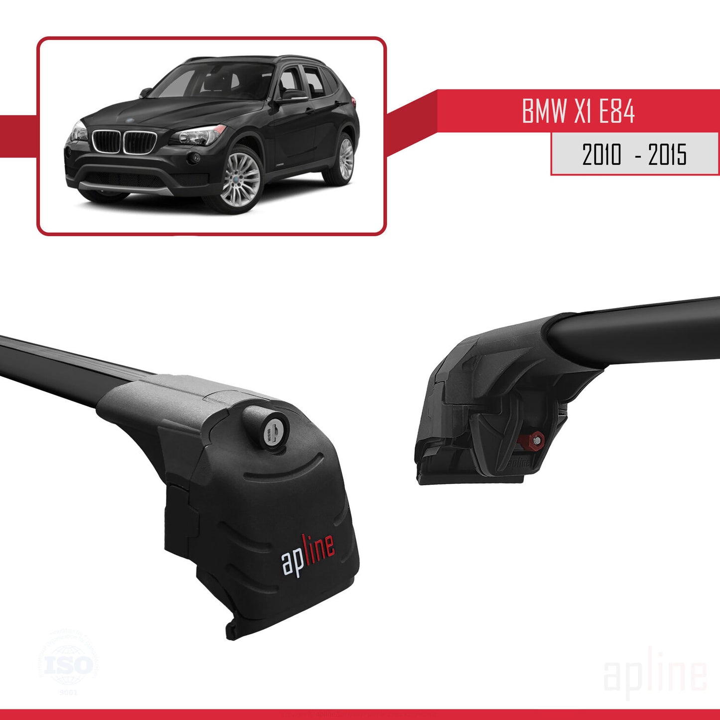 Compatibile con BMW X1 (E84) 2010-2015 Barre portatutto ACE-2 in alluminio nero, 2 barre