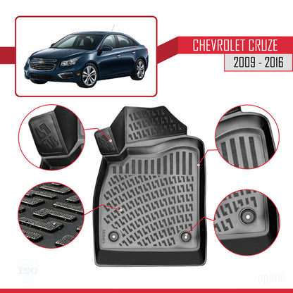 Compatibile con Chevrolet Cruze (J300) 2009-2016 4D Tappeti in Gomma Nero