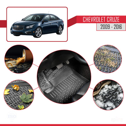 Compatibile con Chevrolet Cruze (J300) 2009-2016 4D Tappeti in Gomma Nero