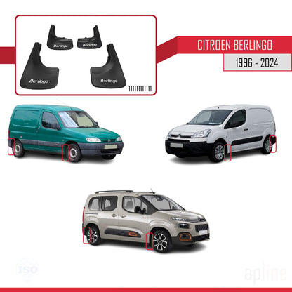 Compatibile con Citroen Berlingo 1996, set di 4 paraspruzzi anteriori e posteriori per auto, neri