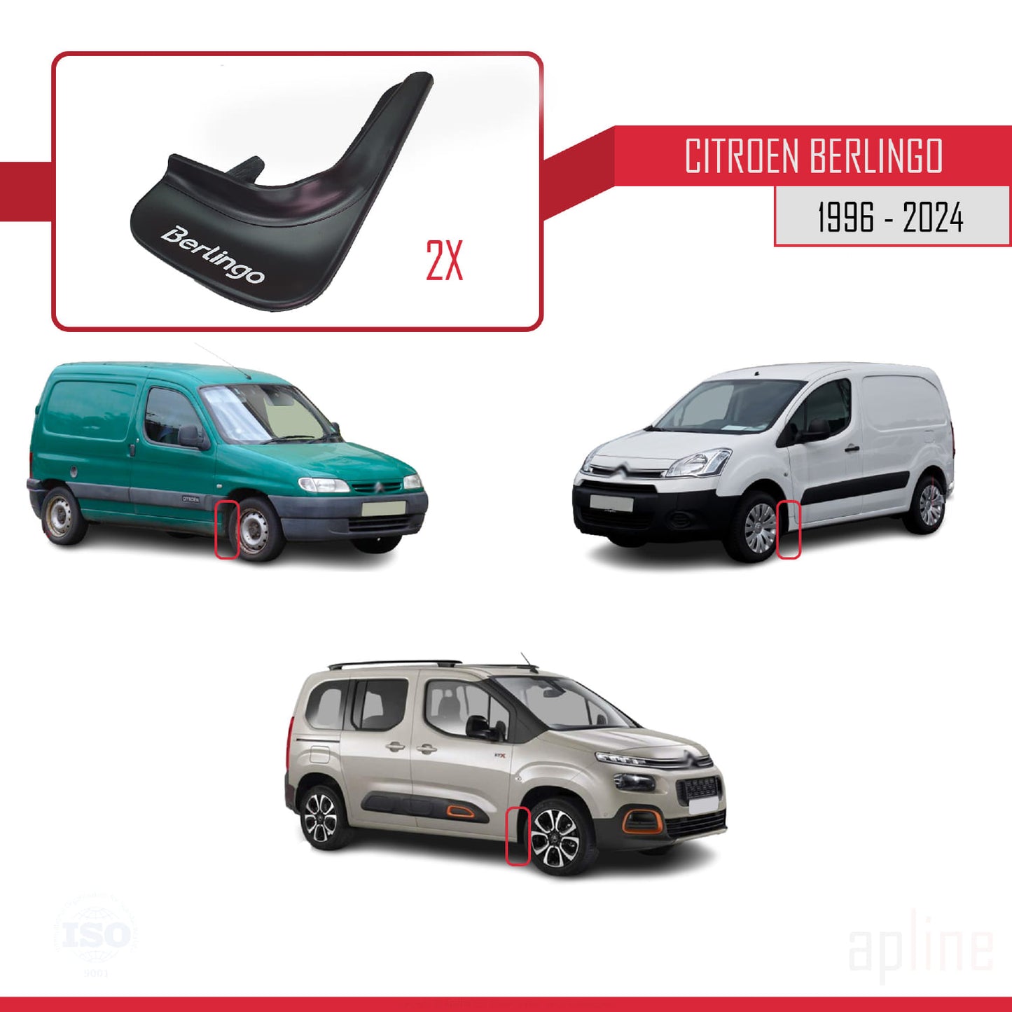 Compatibile con Citroen Berlingo 1996, set di 4 paraspruzzi anteriori e posteriori per auto, neri