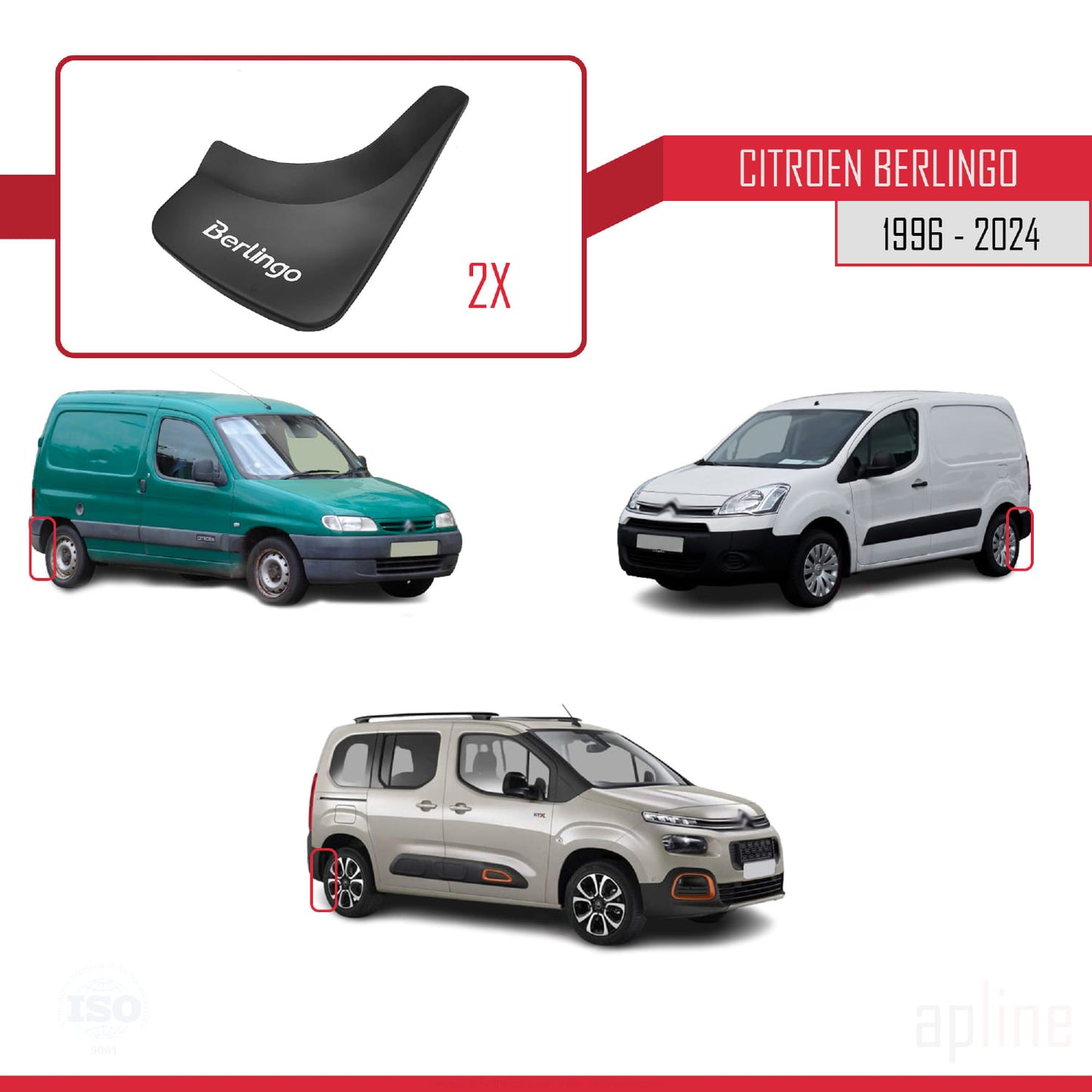 Compatibile con Citroen Berlingo 1996, set di 4 paraspruzzi anteriori e posteriori per auto, neri