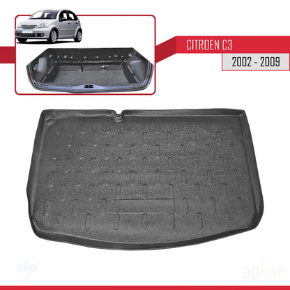 Compatible avec Citroen C3 (FC/FN) 2002-2009 Flexible Tapis de Coffre Plancher de Chargement Noir