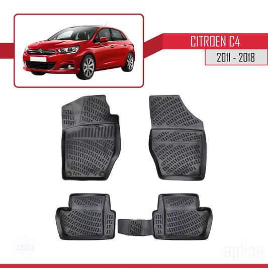 Compatibile con Citroen C4 II (B7) 2011-2018 4D Tappeti in Gomma Nero