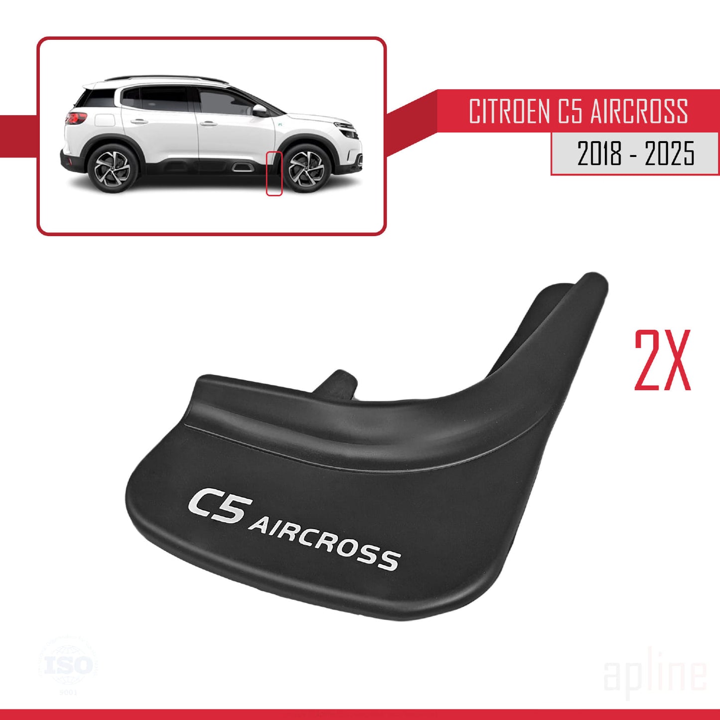 Passend für Citroën C5 Aircross (2018–2025), Set mit 4 Schmutzfängern für vorne und hinten, schwarz