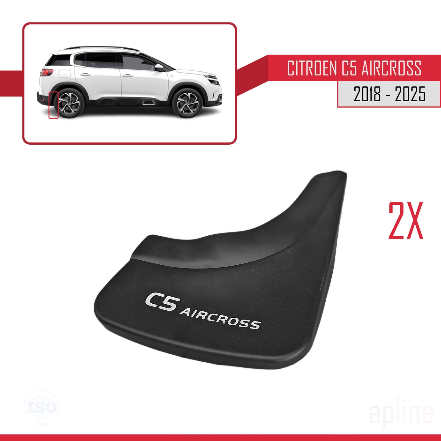 Passend für Citroën C5 Aircross (2018–2025), Set mit 4 Schmutzfängern für vorne und hinten, schwarz