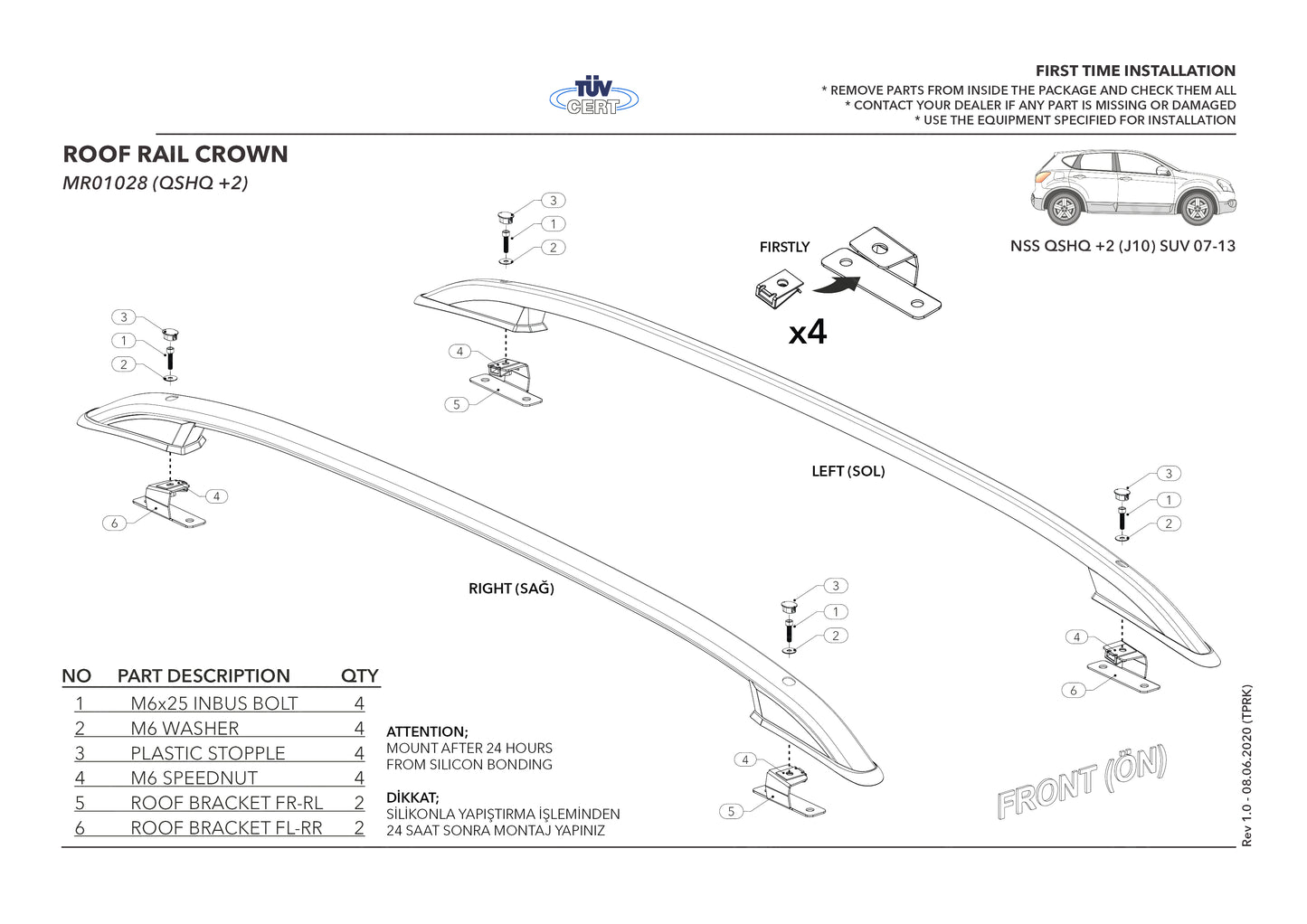 Compatible avec Nissan Qashqai +2 (NJ10) 2008-2013 (Empattement Court L1/H1) Rails de Toit Porte-bagages sur le Toit (Modèle Adhésif) Noir