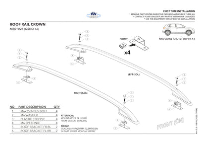 Compatible avec Nissan Qashqai +2 (NJ10) 2008-2013 (Empattement Court L1/H1) Rails de Toit Porte-bagages sur le Toit (Modèle Adhésif) Noir