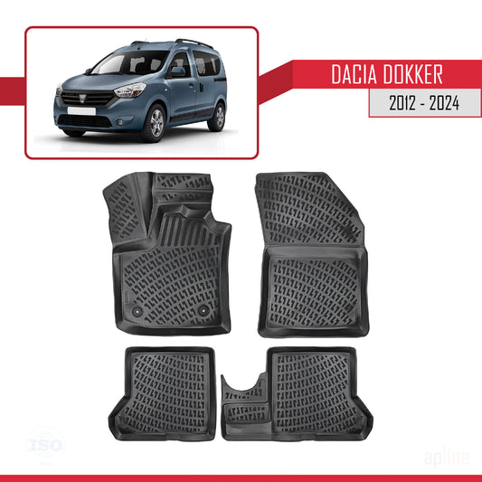 Compatibile con Dacia Dokker (K67) 2012-2024 4D Tappeti in Gomma Nero