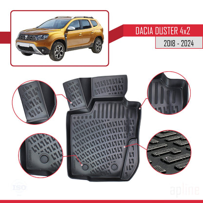 Compatible avec Dacia Duster 2 (HM) (4X2) 2018-2024 4D Tapis de Voiture Noir