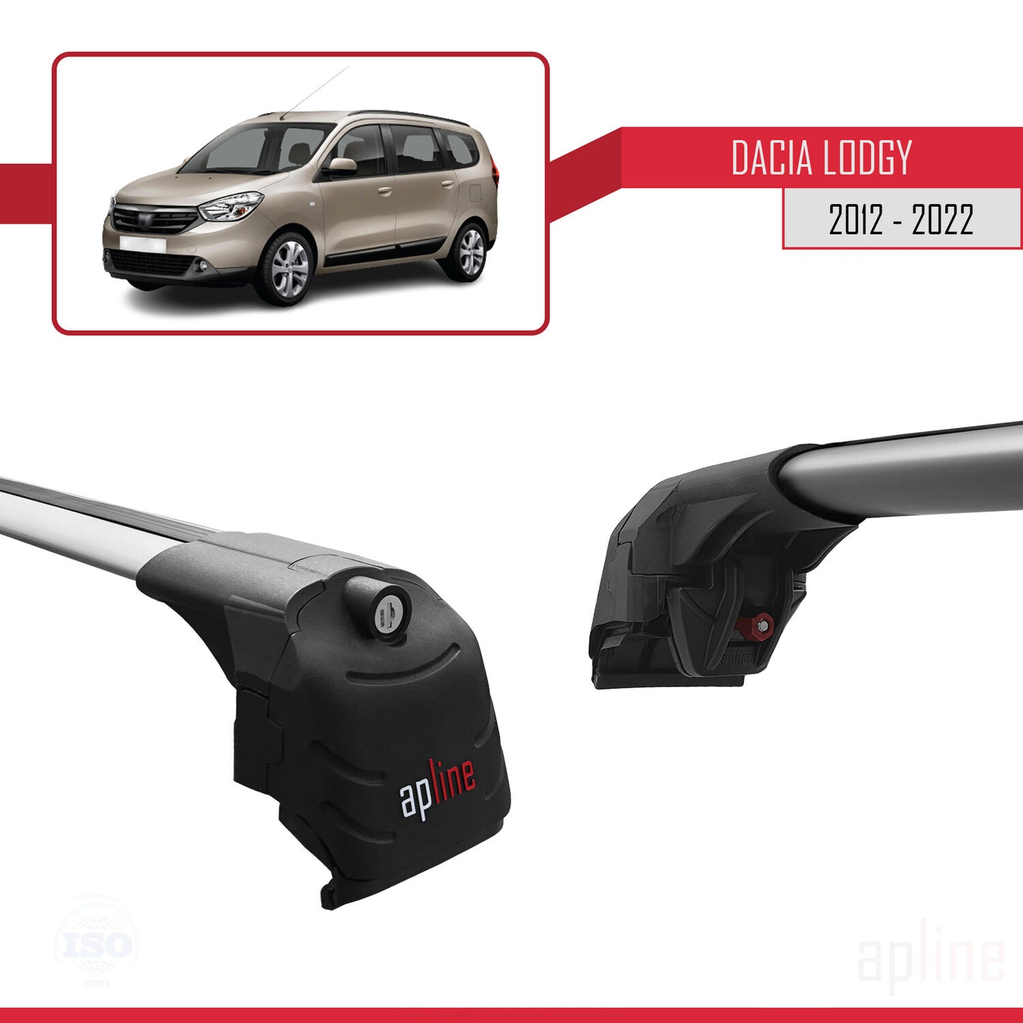 Kompatibel mit Dacia Lodgy (J92) 2012-2022 ACE-2 Dachgepäckträger, graues Aluminium, 2 Stangen