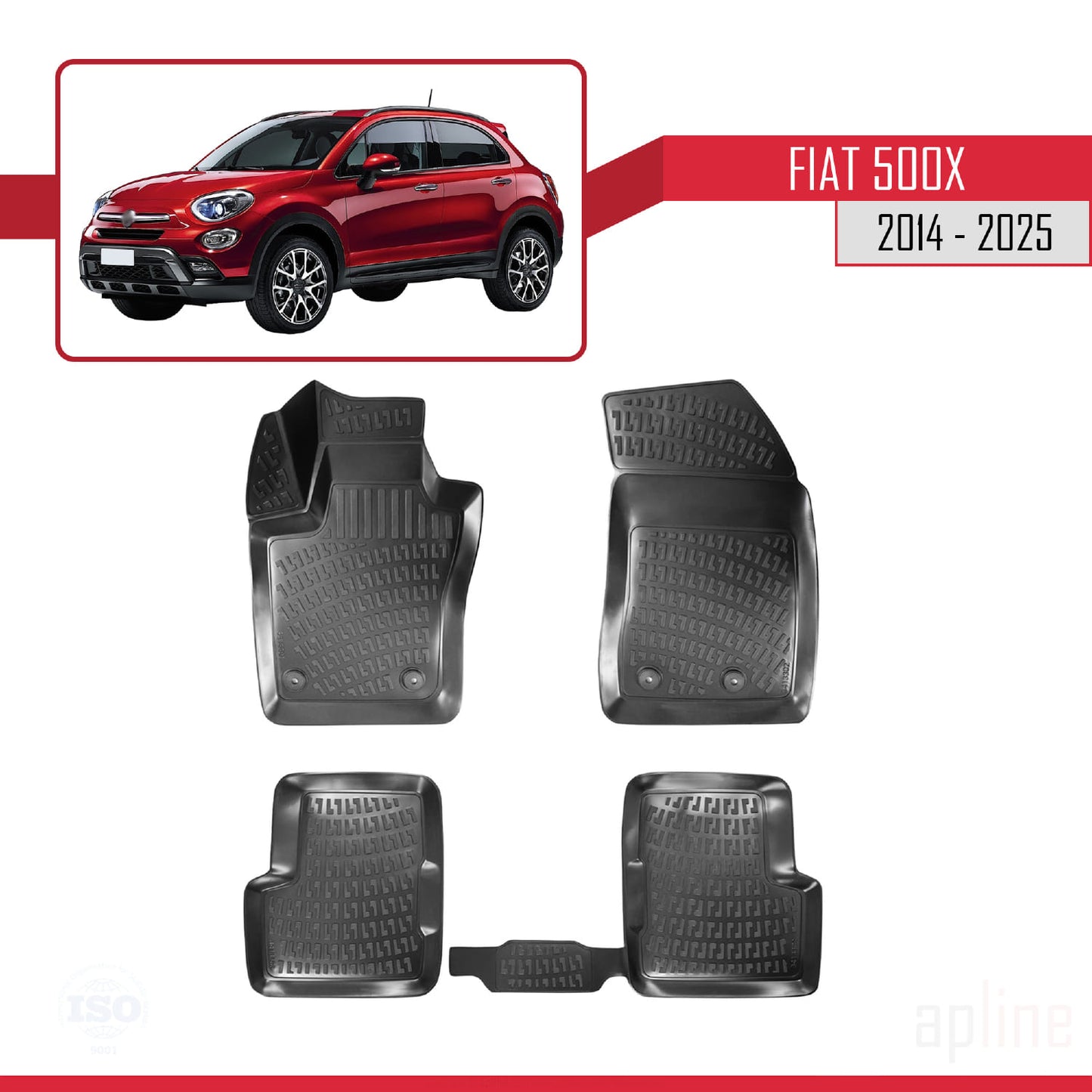 Passend für Fiat 500X 2014-2025 4D Automatten Schwarz
