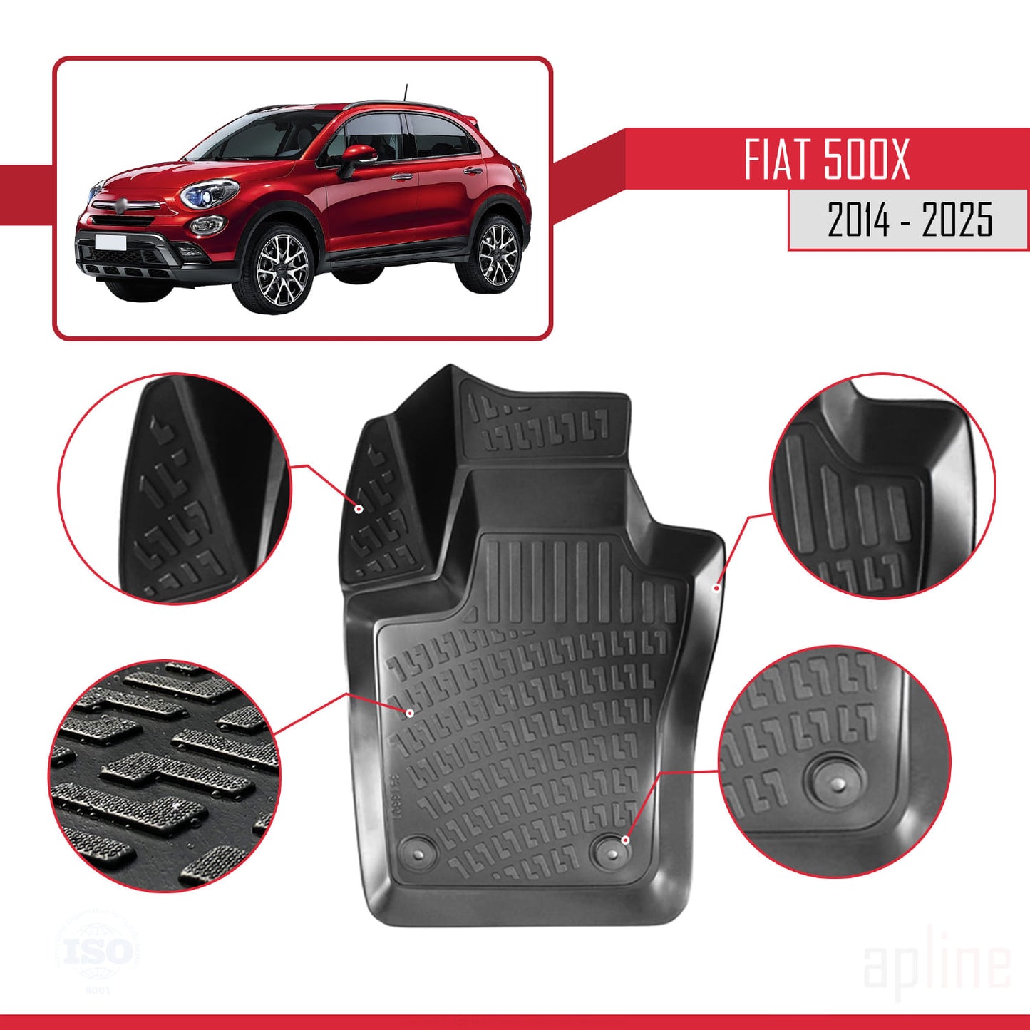 Passend für Fiat 500X 2014-2025 4D Automatten Schwarz