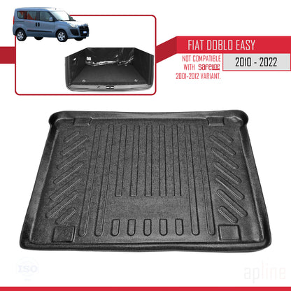 Compatible avec Fiat Doblo 2 Easy 2010-2022 Flexible Tapis de Coffre Plancher de Chargement Noir