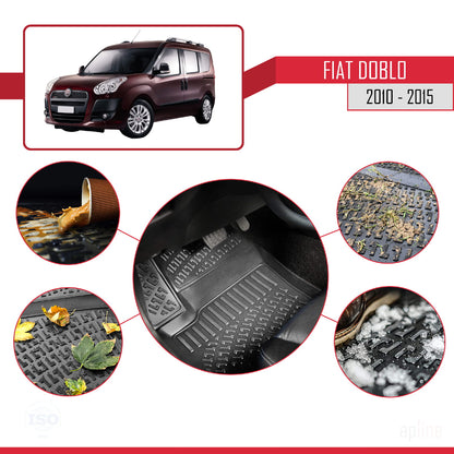 Compatible avec Fiat Doblo 2 Pre-Facelift 2010-2015 4D Tapis de Voiture Noir