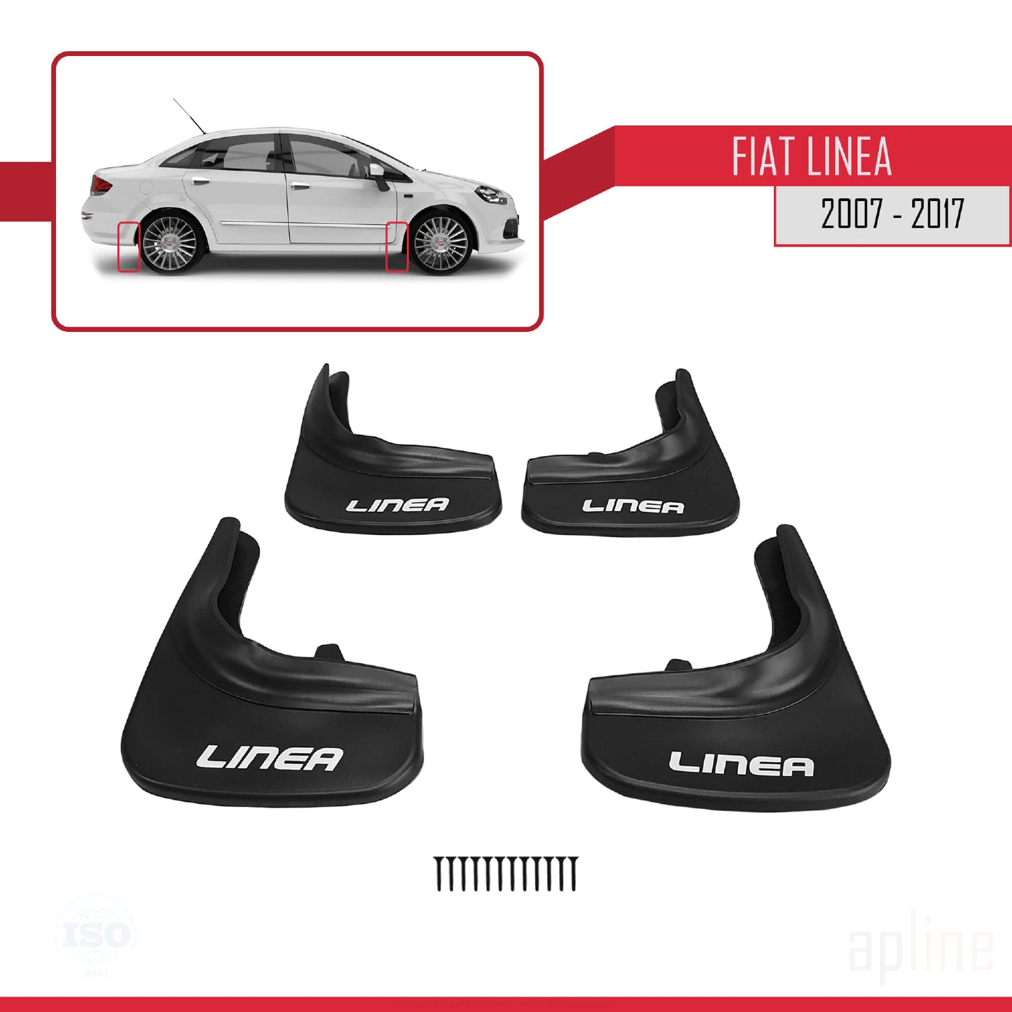 Compatible avec Fiat Linea (323) 2007-2016 Jeu de Bavettes Garde-boue Avant et Arrière de Voiture 4 Pcs Noir