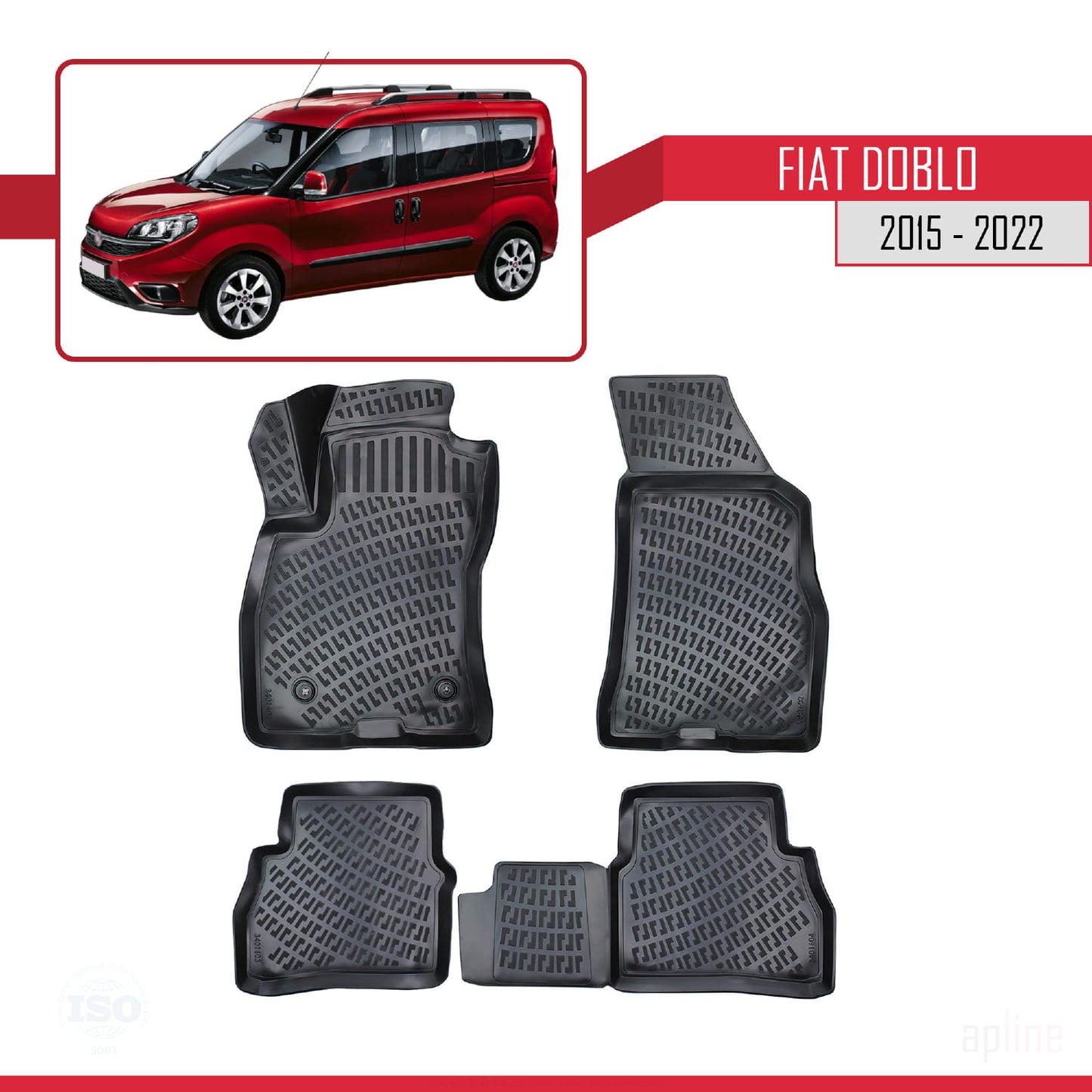Compatibile con tappetini auto Fiat Doblo 2 2015-2022 4D neri