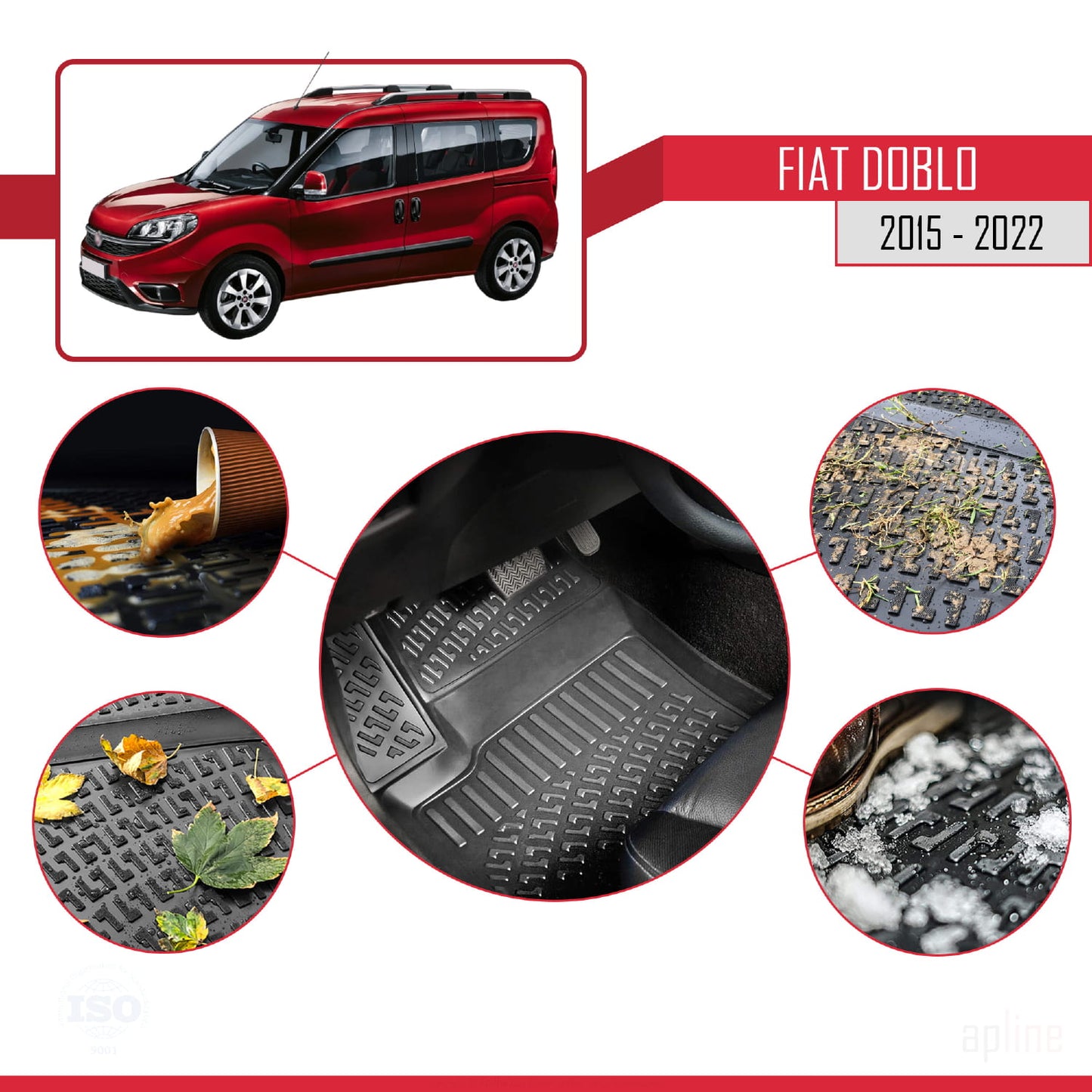 Compatibile con tappetini auto Fiat Doblo 2 2015-2022 4D neri