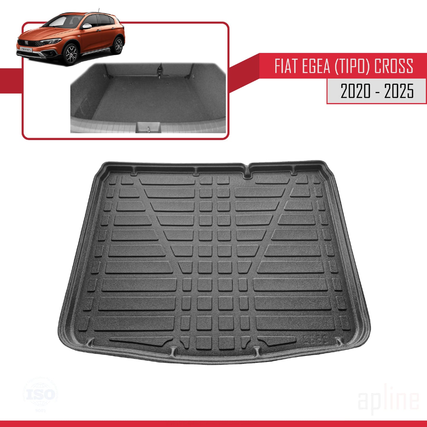 Compatible avec Fiat Egea Cross 2020-2024 Flexible Tapis de Coffre Plancher de Chargement Noir