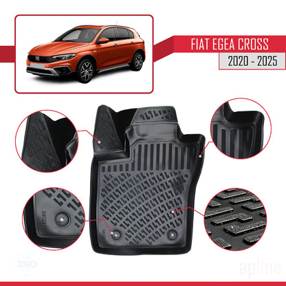 Compatible avec Fiat Egea Cross 2020-2024 4D Tapis de Voiture Noir