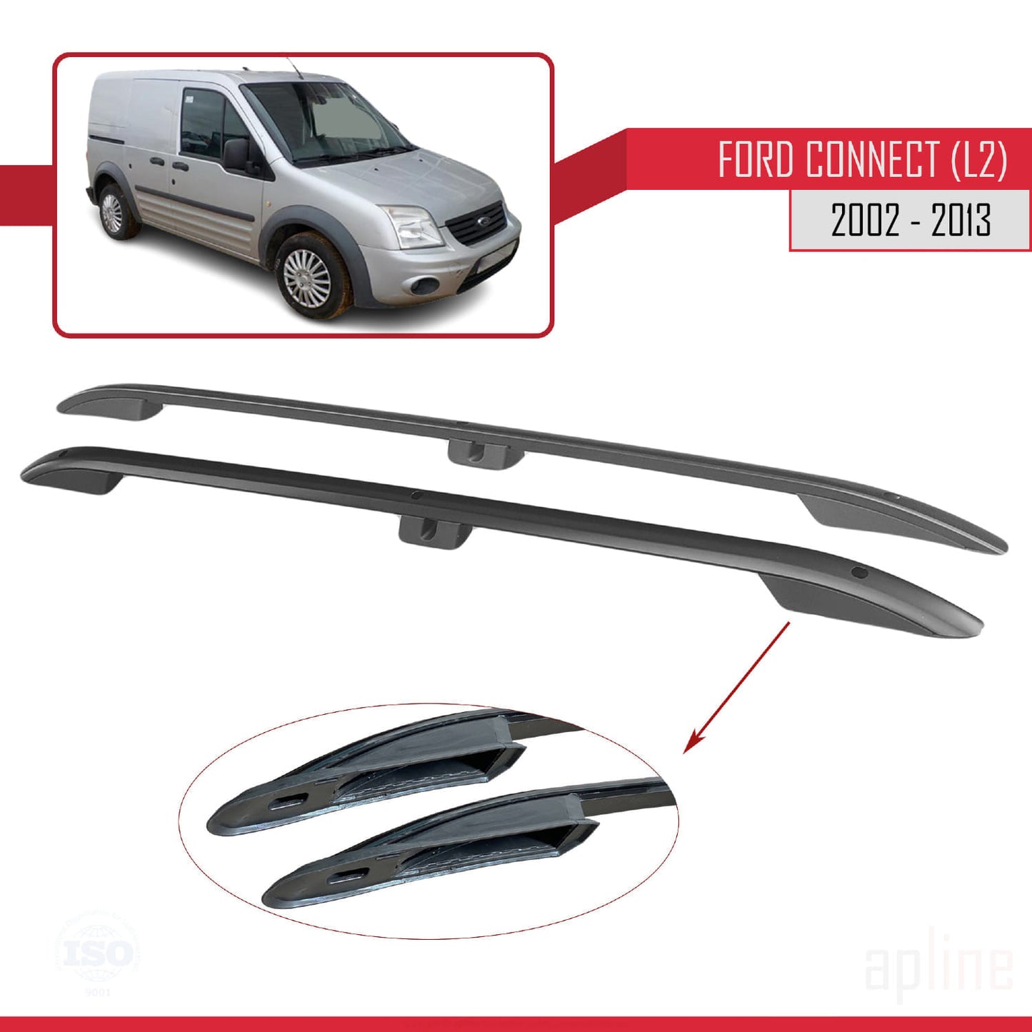 Compatibile con Ford Transit/Tourneo Connect 2002-2013 (passo lungo L2/H1) Barre portatutto nere