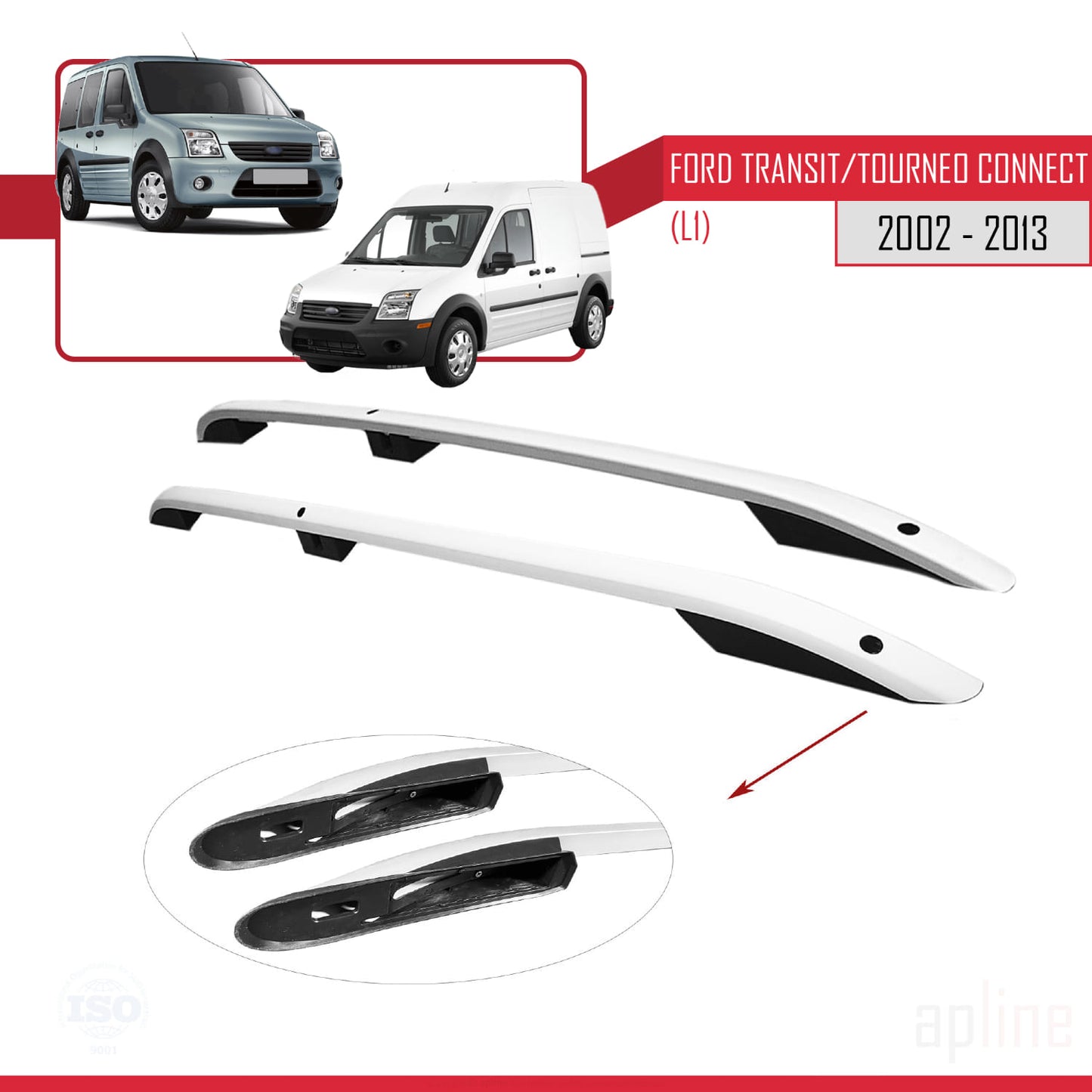 Compatibile con Ford Transit/Tourneo Connect 2002-2013 (passo corto L1/H1) Barre portatutto grigie