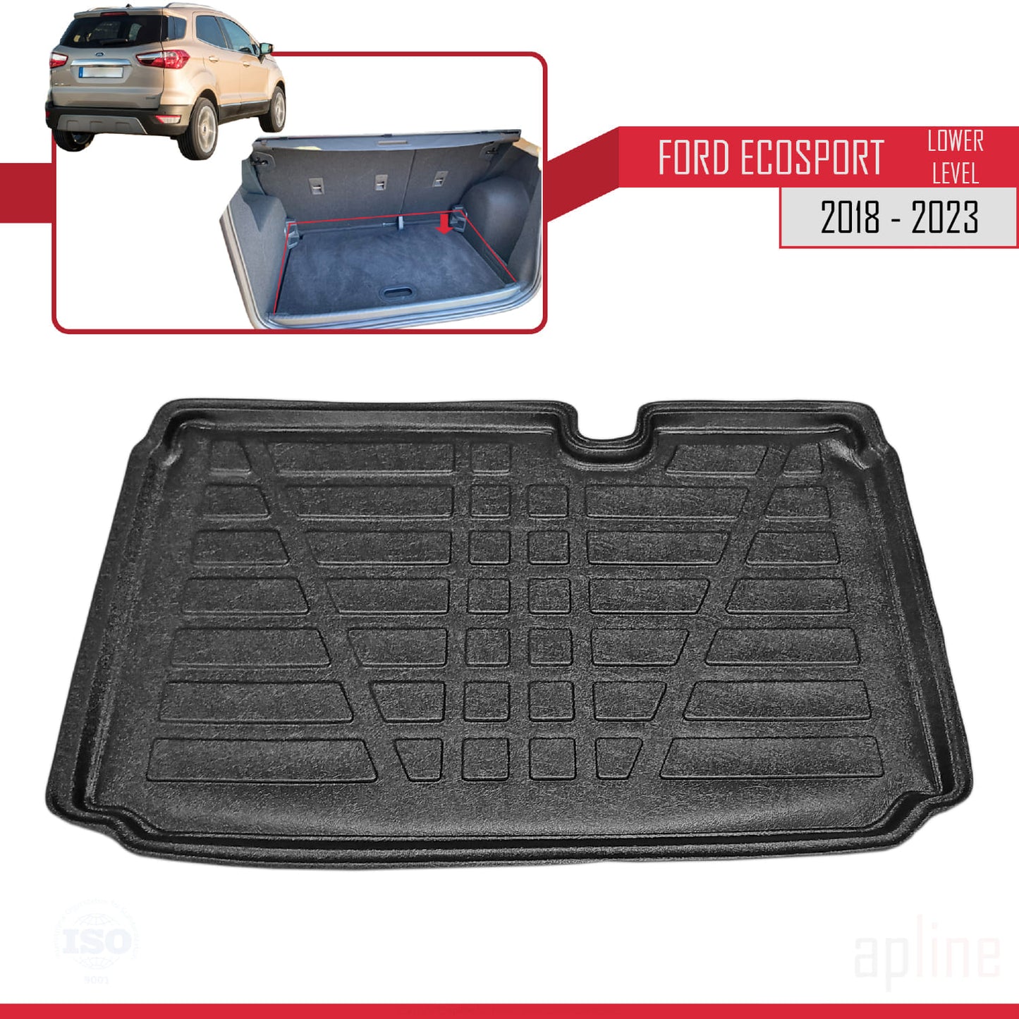 Compatibile con Ford EcoSport (B515) 2018-2023 Tappetino flessibile per bagagliaio con piano di carico inferiore, nero