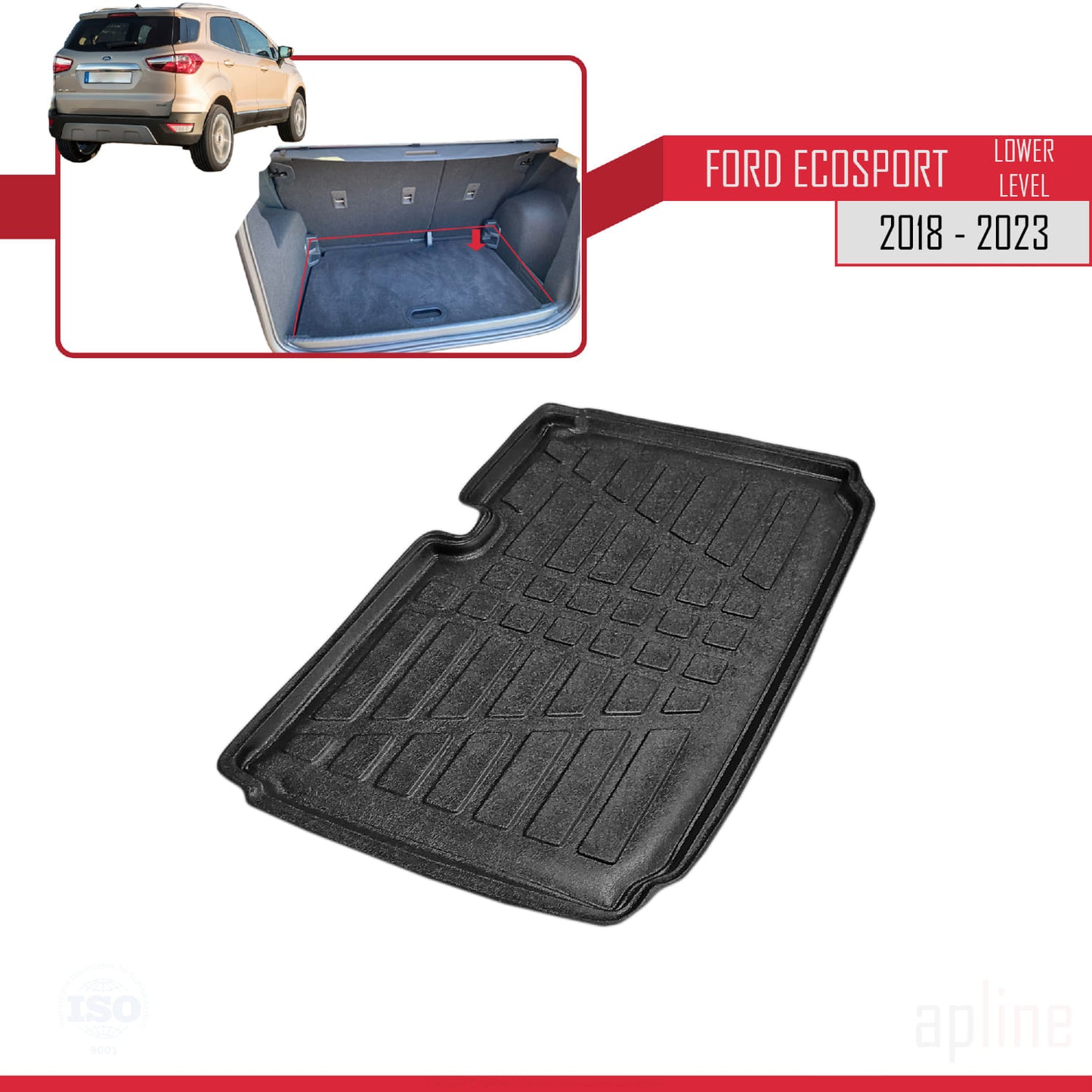 Compatibile con Ford EcoSport (B515) 2018-2023 Tappetino flessibile per bagagliaio con piano di carico inferiore, nero