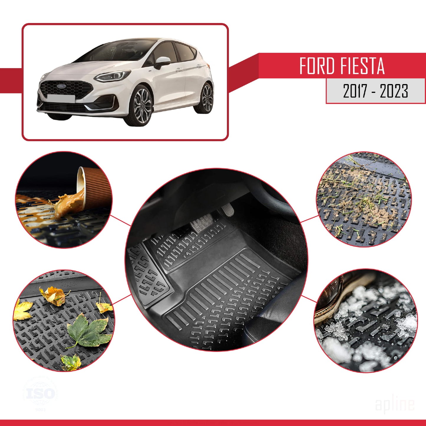 Tappetini in gomma neri compatibili con Ford Fiesta 7 2017-2023 4D