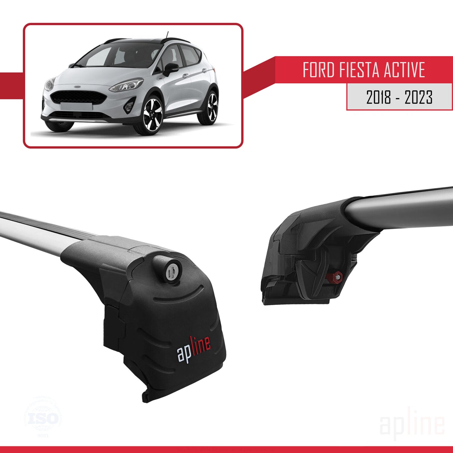 Compatibile con Ford Fiesta 7 Active 2018-2023 ACE-2 Barre portatutto per auto Portapacchi in alluminio grigio 2 barre