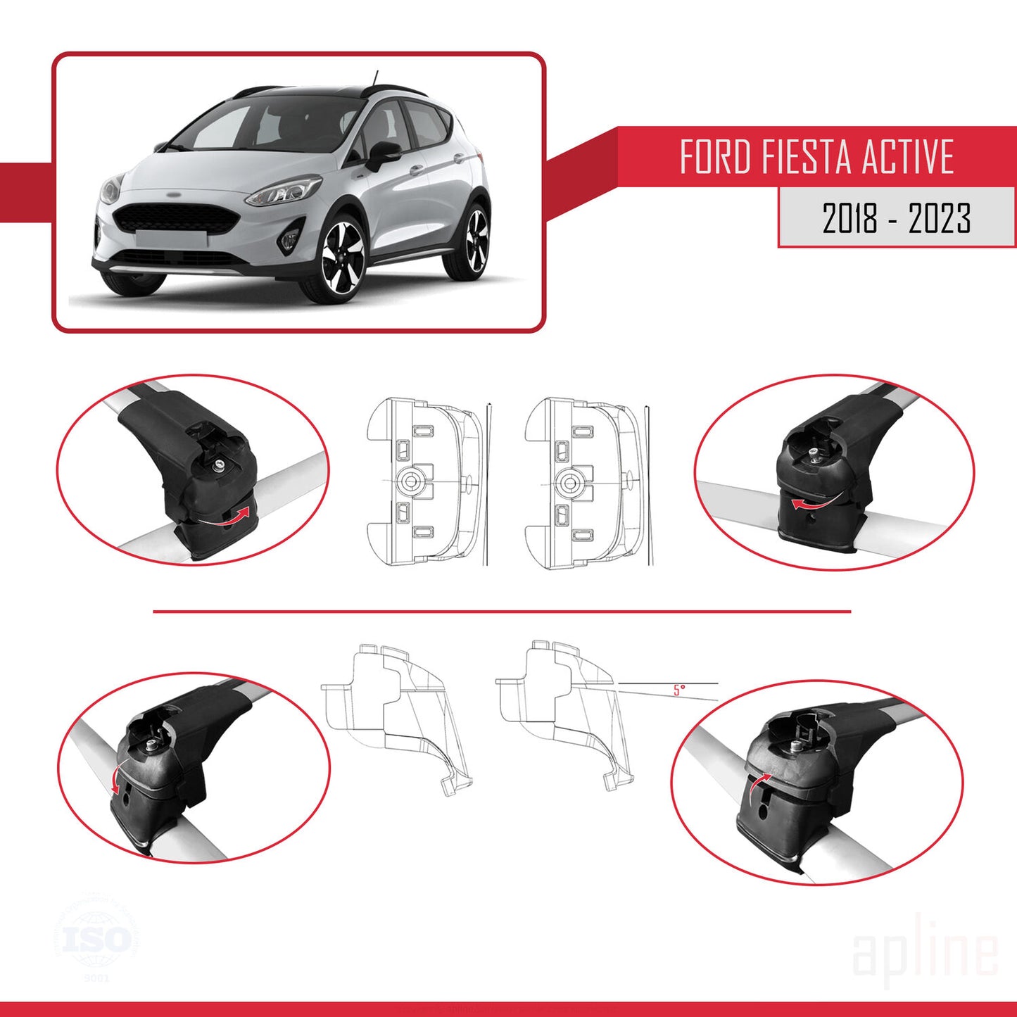 Compatibile con Ford Fiesta 7 Active 2018-2023 ACE-2 Barre portatutto per auto Portapacchi in alluminio grigio 2 barre