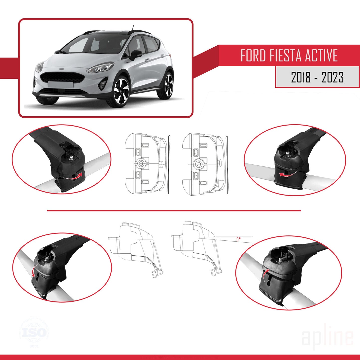 Compatibile con Ford Fiesta 7 Active 2018-2023 ACE-2 Barre portatutto per auto Portapacchi in alluminio nero 2 barre
