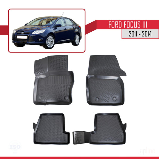 Compatibile con Ford Focus 3 (C346) Pre-Facelift 2011-2014 4D Tappeti in Gomma Nero
