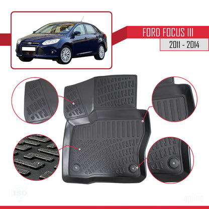 Compatibile con Ford Focus 3 (C346) Pre-Facelift 2011-2014 Tappetini auto 4D neri