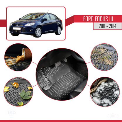 Compatibile con Ford Focus 3 (C346) Pre-Facelift 2011-2014 Tappetini auto 4D neri