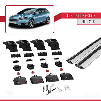 Compatibile con Ford Focus 3 (C346) Station Wagon 2011-2018 ACE-2 Barre portatutto per auto Portapacchi in alluminio grigio 2 barre