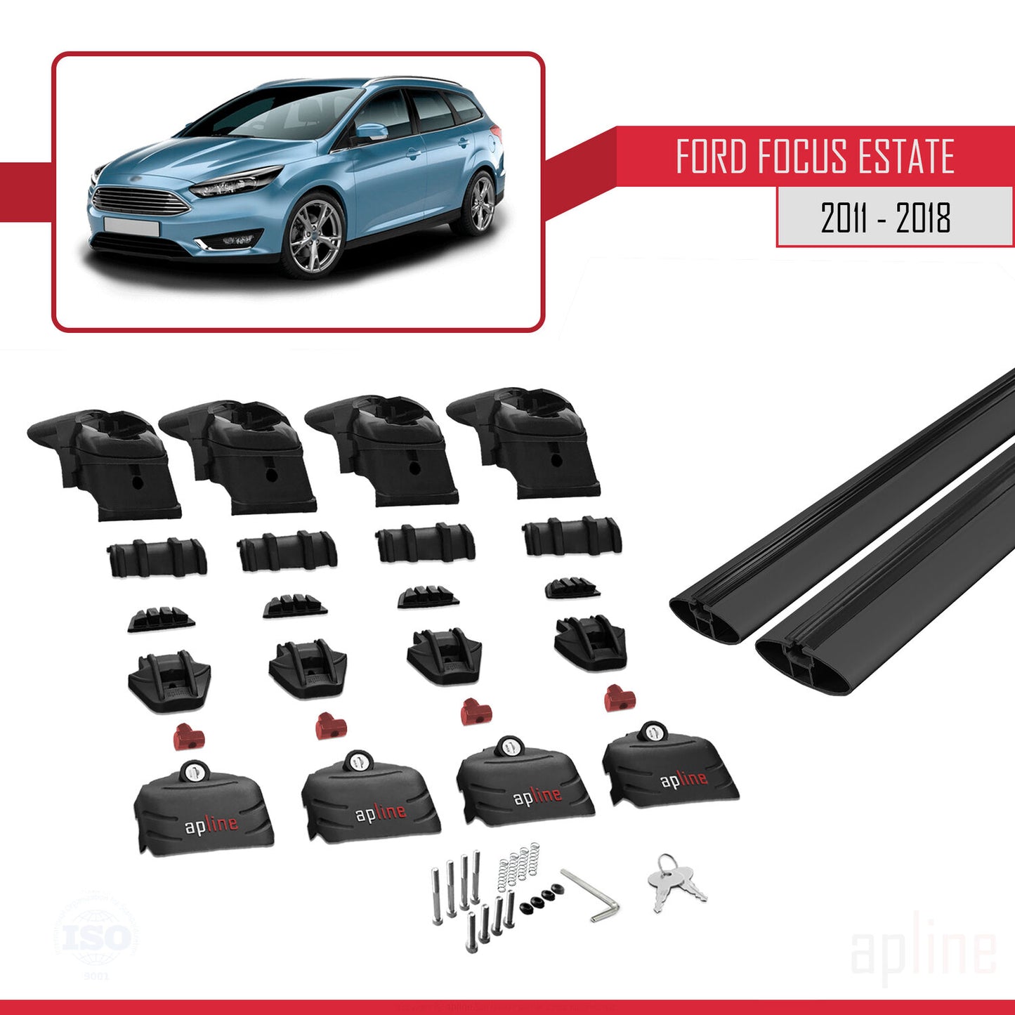 Compatibile con Ford Focus 3 (C346) Station Wagon 2011-2018 ACE-2 Barre portatutto per auto Portapacchi in alluminio nero 2 barre