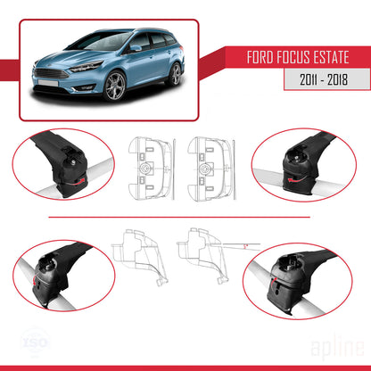 Compatibile con Ford Focus 3 (C346) Station Wagon 2011-2018 ACE-2 Barre portatutto per auto Portapacchi in alluminio nero 2 barre