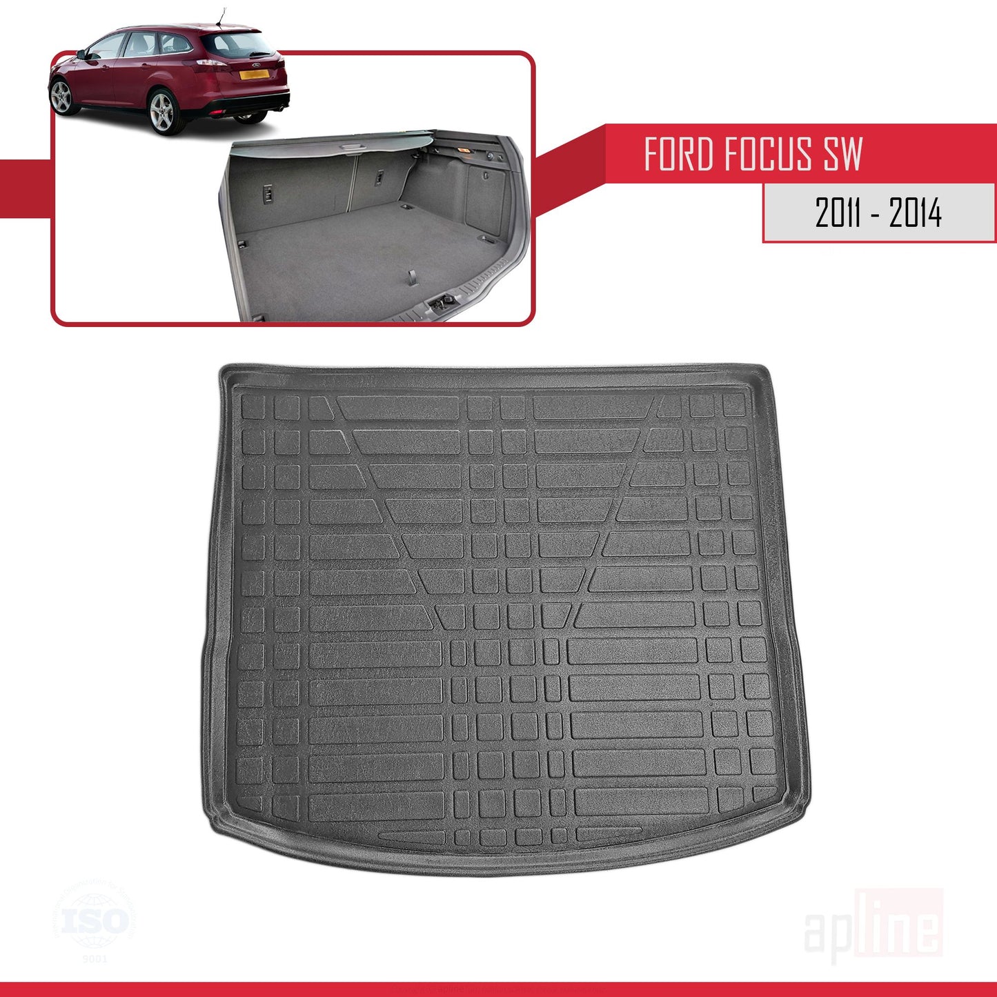 Compatibile con Ford Focus 3 (C346) Station Wagon Pre-Facelift 2011-2014 Tappetino flessibile per bagagliaio, piano di carico, nero