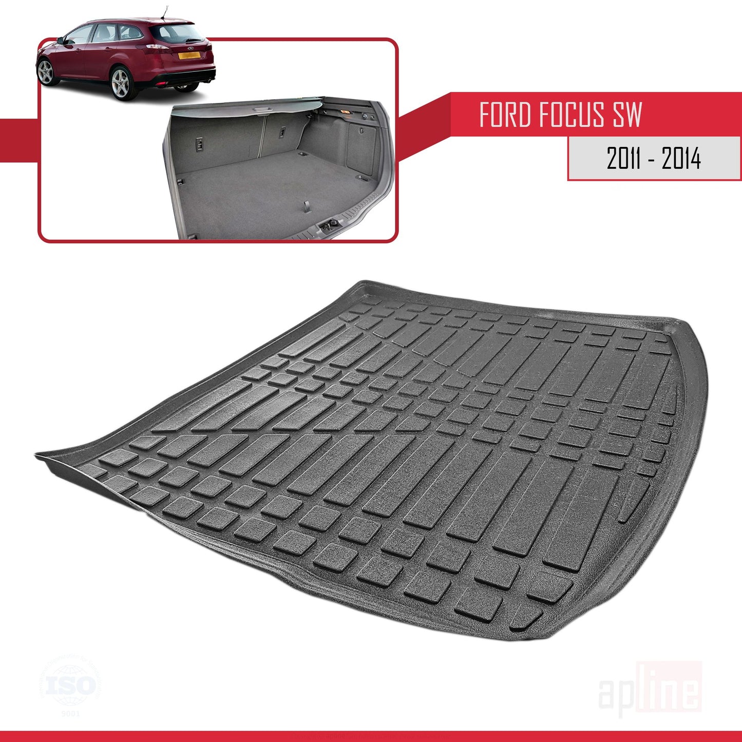 Compatibile con Ford Focus 3 (C346) Station Wagon Pre-Facelift 2011-2014 Tappetino flessibile per bagagliaio, piano di carico, nero