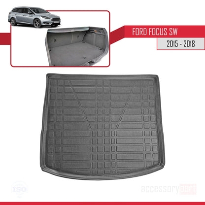 Compatibile con Ford Focus 3 (C346) Station Wagon Post-Facelift 2015-2018 Tappetino flessibile per bagagliaio, piano di carico, nero