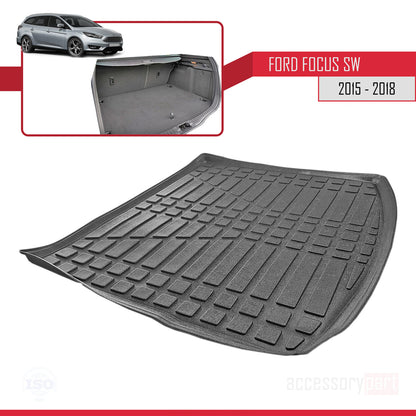 Compatibile con Ford Focus 3 (C346) Station Wagon Post-Facelift 2015-2018 Tappetino flessibile per bagagliaio, piano di carico, nero