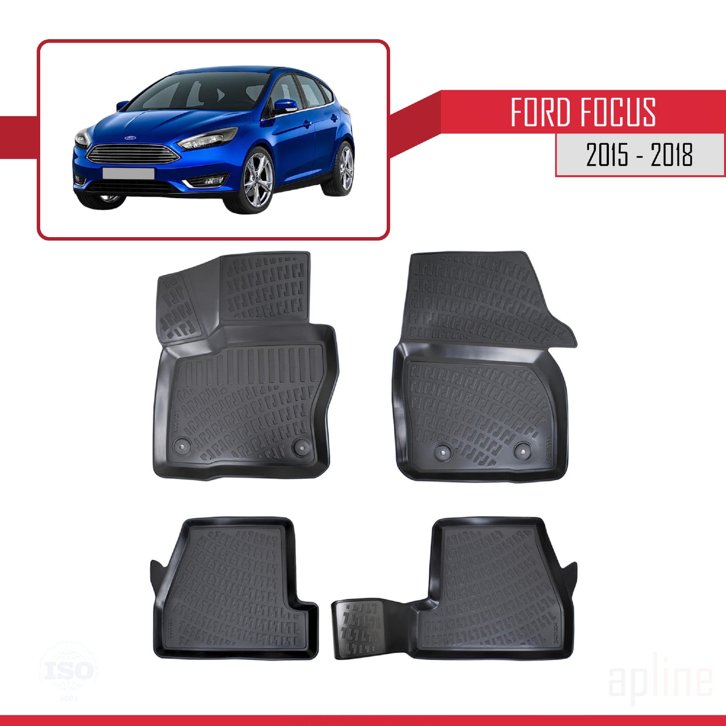Tappetini auto compatibili con Ford Focus 3 (C346) post-restyling 2015-2018 4D neri