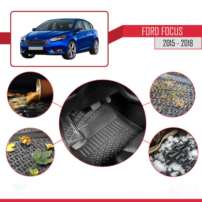 Tappetini auto compatibili con Ford Focus 3 (C346) post-restyling 2015-2018 4D neri