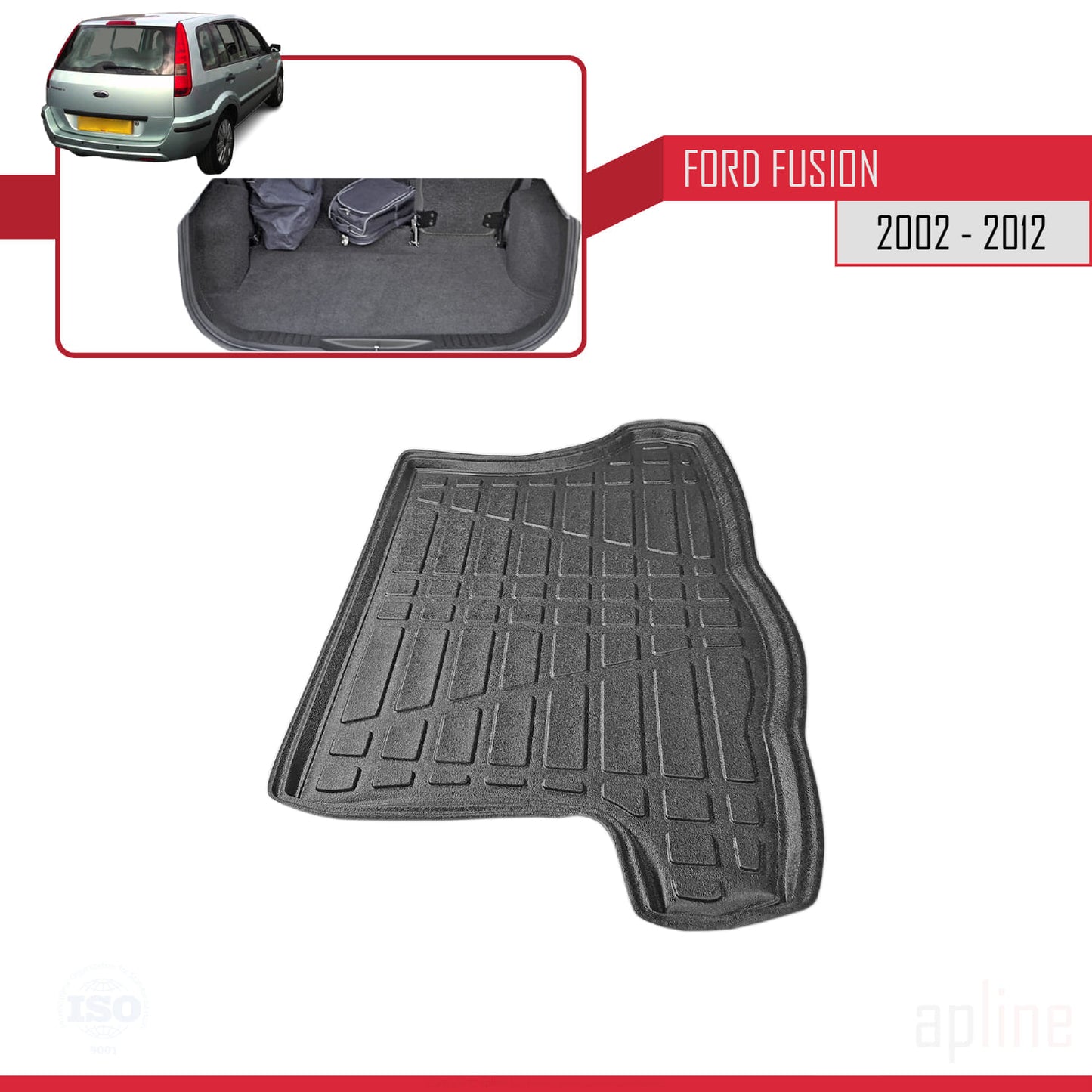 Compatibile con Ford Fusion 2002-2012 Tappetino flessibile per bagagliaio, nero