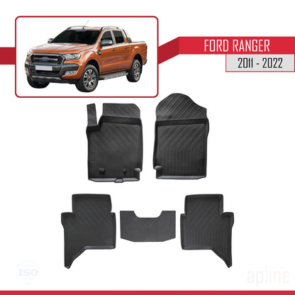 Compatibile con Ford Ranger (P375) 2011-2022 4D Tappeti in Gomma Nero