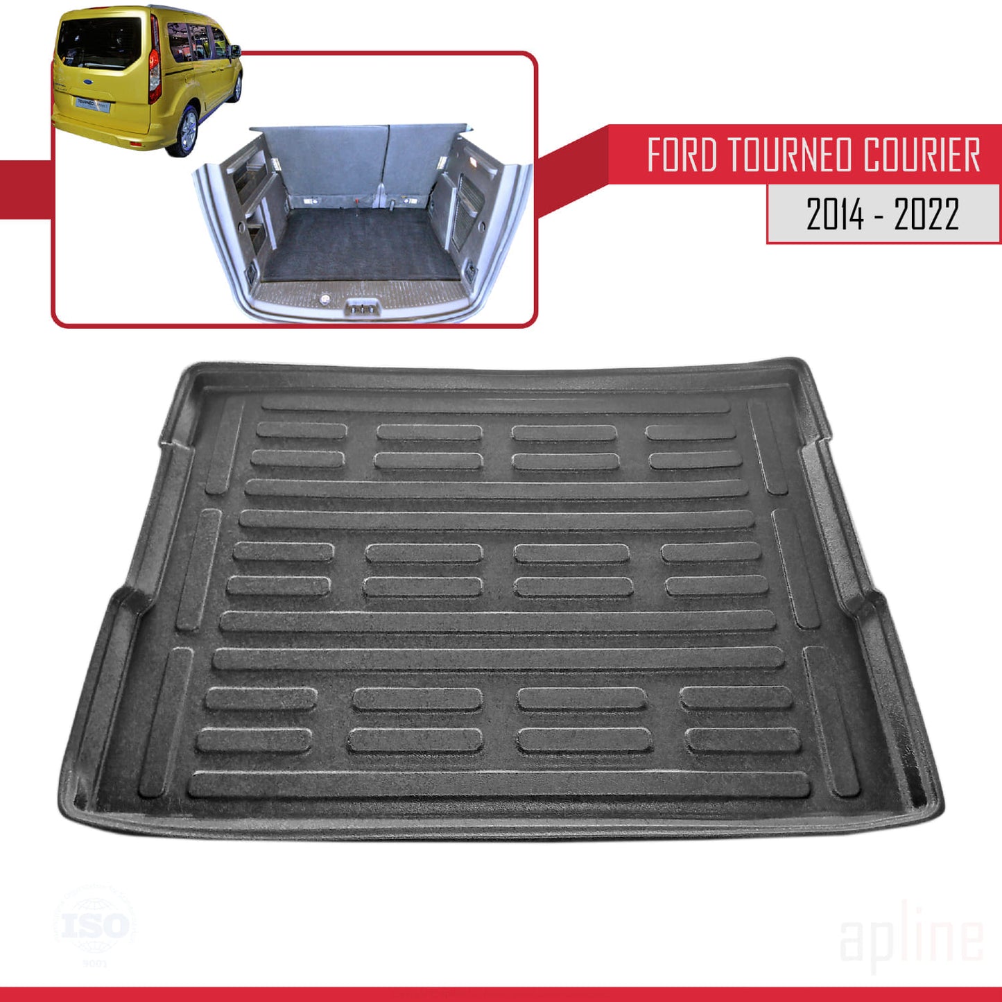 Compatibile con Ford Tourneo Courier 2014-2022 Tappetino flessibile per bagagliaio, piano di carico, nero