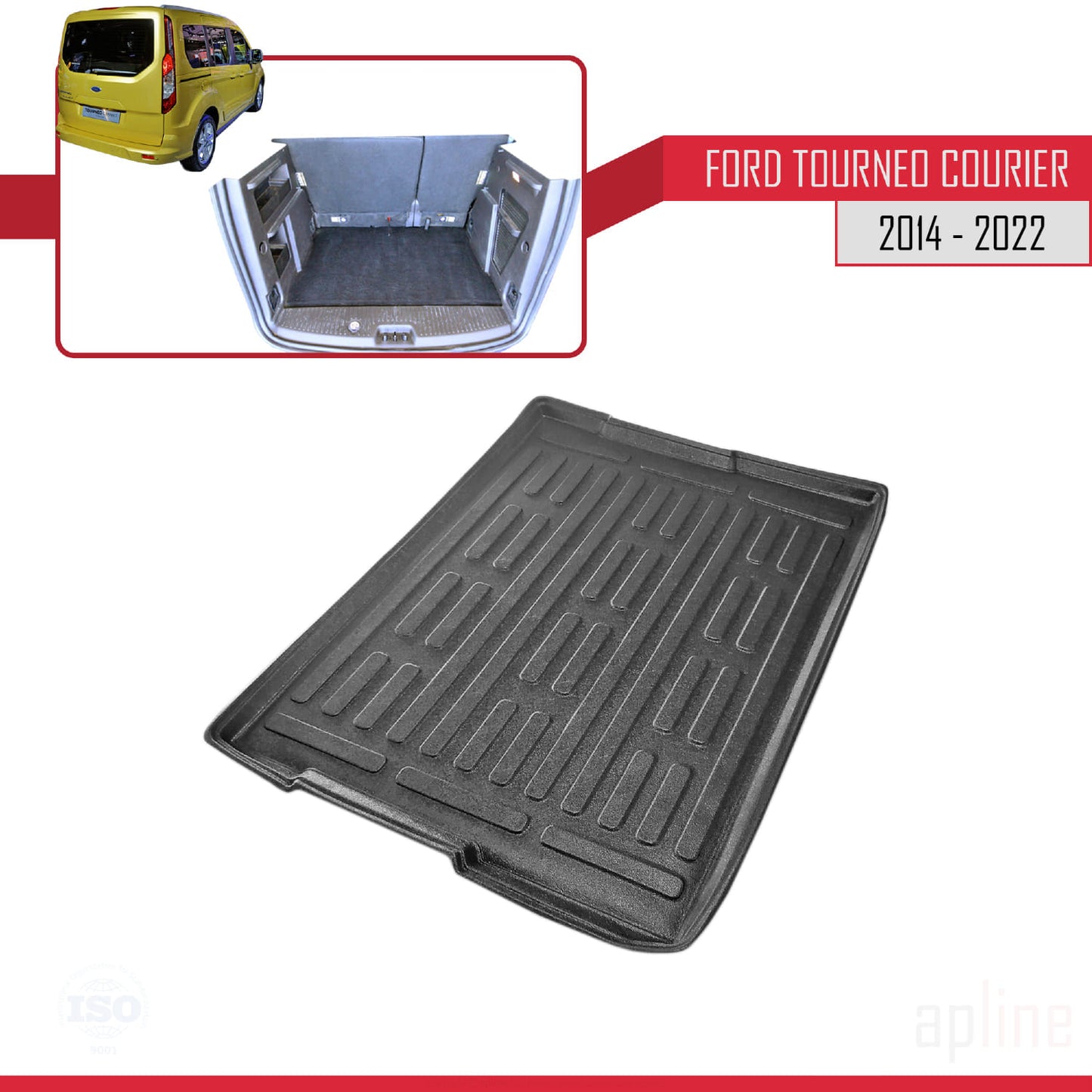 Compatibile con Ford Tourneo Courier 2014-2022 Tappetino flessibile per bagagliaio, piano di carico, nero