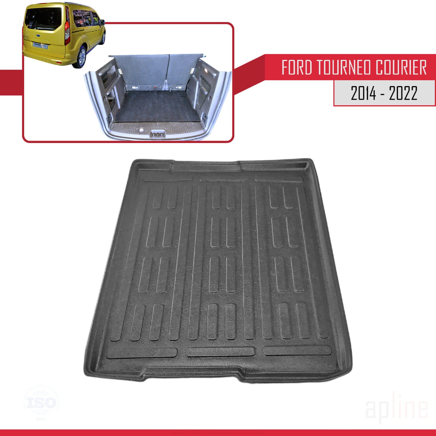 Compatibile con Ford Tourneo Courier 2014-2022 Tappetino flessibile per bagagliaio, piano di carico, nero