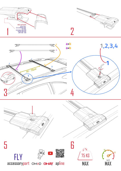 Compatibile con Ford Transit/Tourneo Connect 2 2014-2021 FLY Model Barre Tetto Portapacchi Auto Barre Portatutto Nero Alluminio 2 Barre